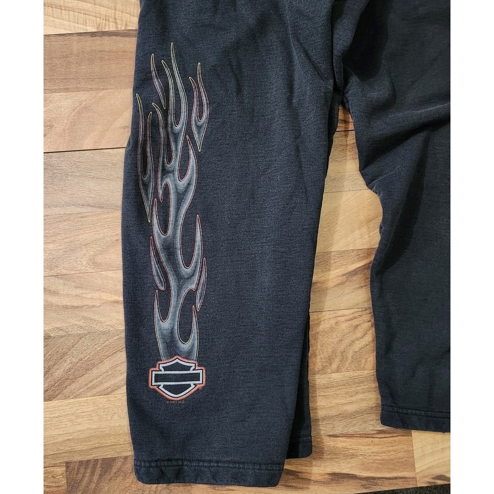 VTG Harley-Davidson Striking Flames Graphic Sweatpants Black Loose Fit Size XL - Picture 13 of 16